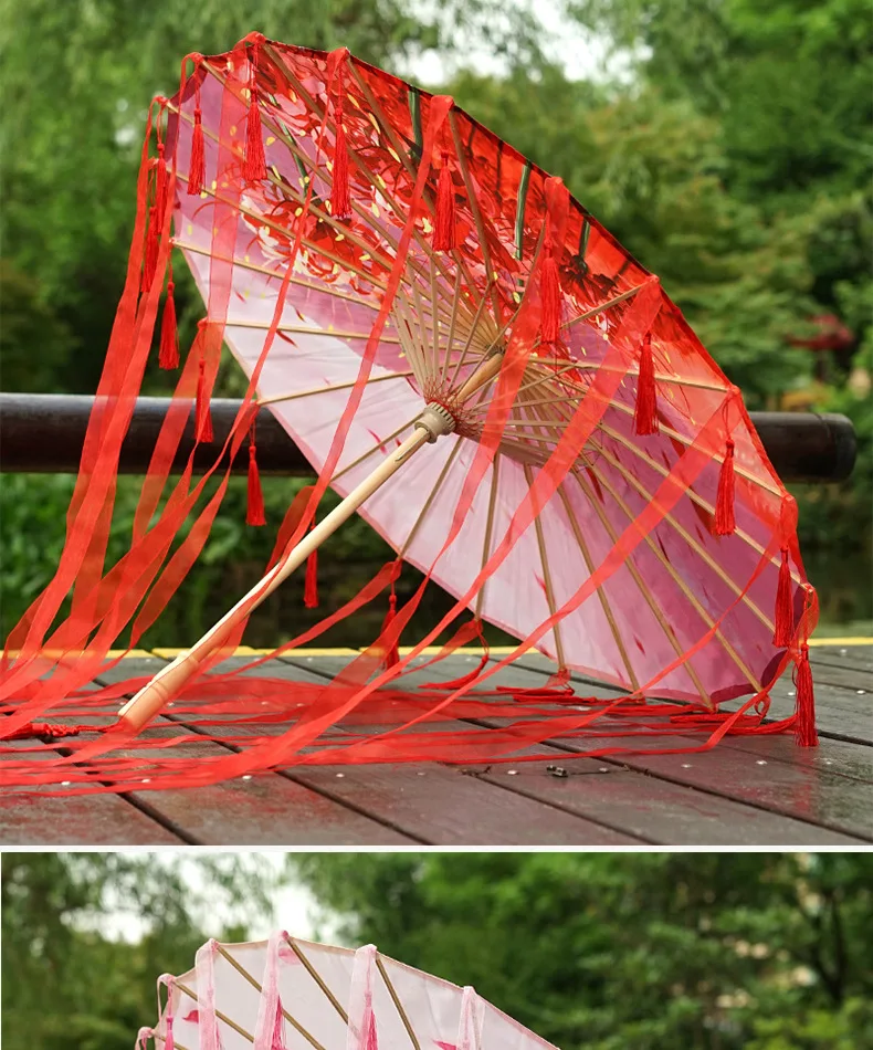 Модный китайский зонтик с кисточками, лента из шелковой ткани Hua Cheng COS, декоративный зонтик для женщин, реквизит для танцев, декор для фотосъемки