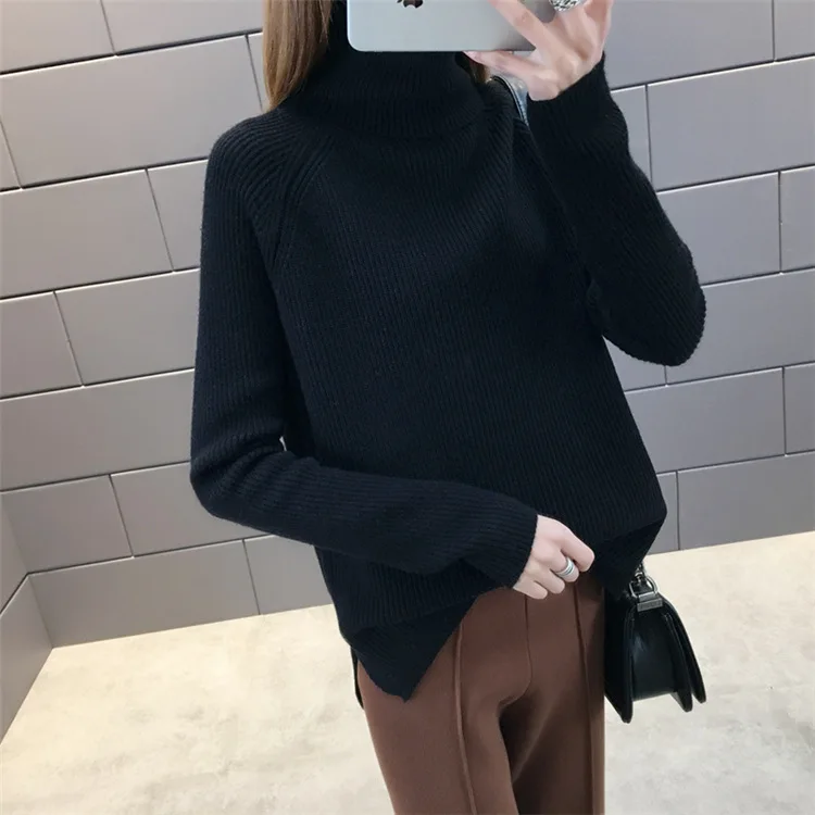 Women Solid Color Turtleneck Ribbed Pullover Sweater oversize Lady Korean Style Loose Thick Pullovers Autumn Winter Tops Q9100 | Женская