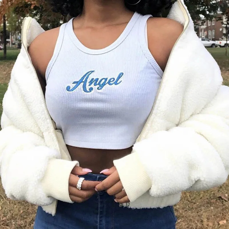 

Y2K Tank Top Women Letter Print Sleeveless Vest Sexy Crop Tops Slim Casual Push Up Short Tee Streetwear Summer Clothes Club