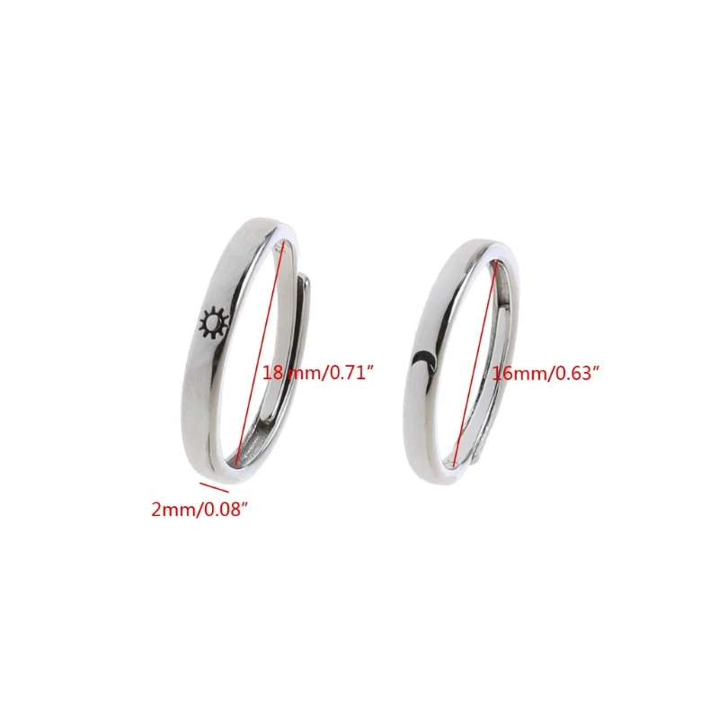 

2Pcs Sun and Moon Lovers Couples Matching Rings Set Promise Wedding Bands Kit Adjustable for Him and Her Fashion Jewerly