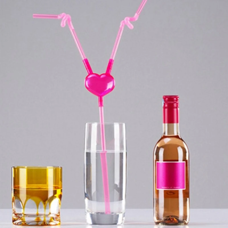 

Love Heart Double Drinking Straws Valentine Lover Plastic Straw Birthday Bar Wedding Decor Party Supplies Decoration
