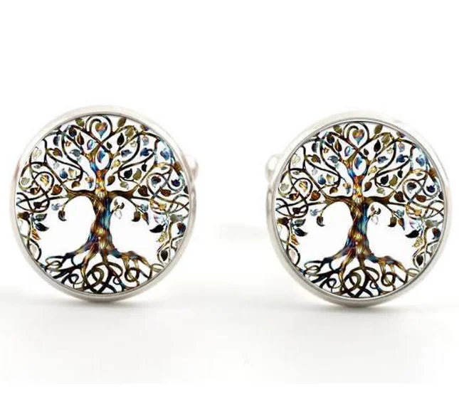 1 пара/2 шт мужские вечерние запонки Древо жизни купольные стеклянные серебряные