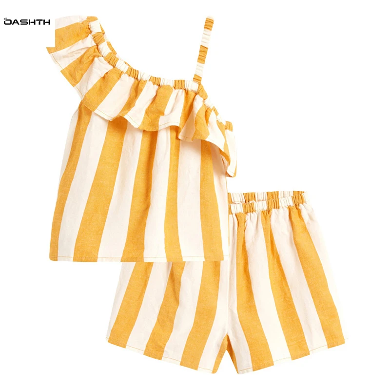 OASHTH Girls' suits children's clothing summer new knitted children's suits sleeveless children's suits
