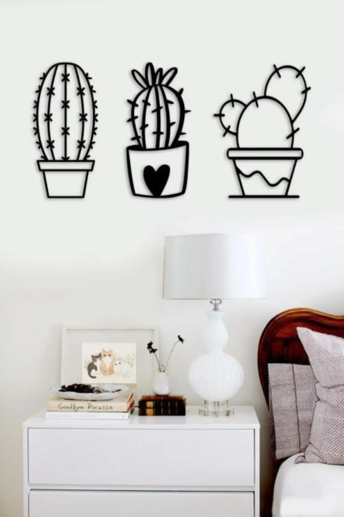 

Set of 3 Cactus Wall Decor Ornament Laser Cut MDF Wood Decorative Painting Plant Black Modern New design