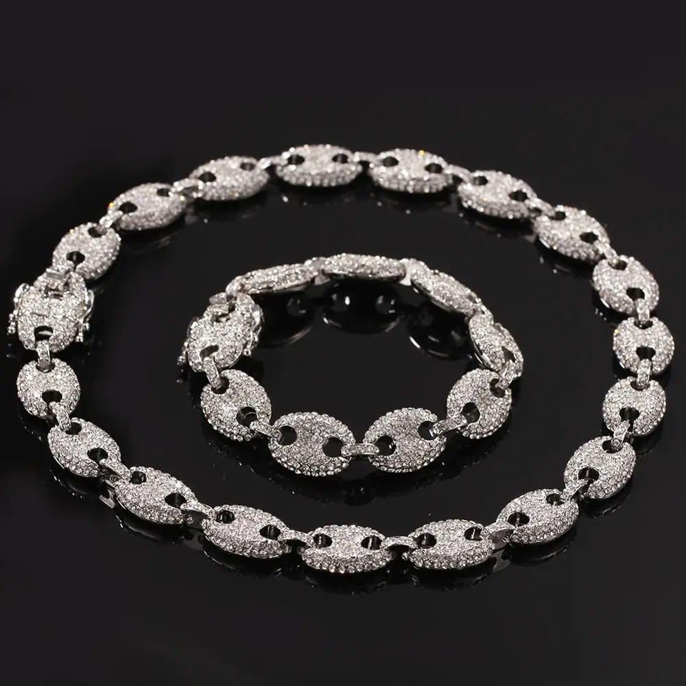 В стиле хип хоп Полный Стразы ограненные Bling льдом Кофейные зерна морской звено