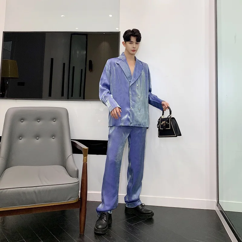 Men 2PCS Sets (shirt+pant) Male Vintage Fashion Streetwear Hip Hop Loose Casual Long Sleeve Shirt Style Coat Straight Pant | Мужская