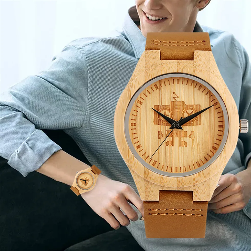 2020 новые деревянные часы с роботом для мужчин натуральные в деревянной оправе