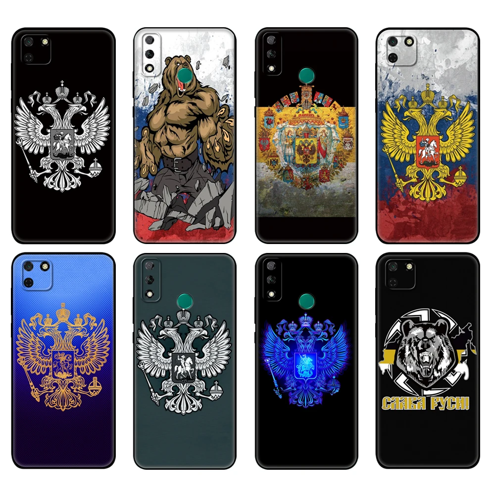 

Black tpu Case For Huawei Y9S Y6S Y8S Y5P Y7P Y8P Case For Huawei Y5 lite Prime Y6 2019 Cover the Flag of Russian bear eagle