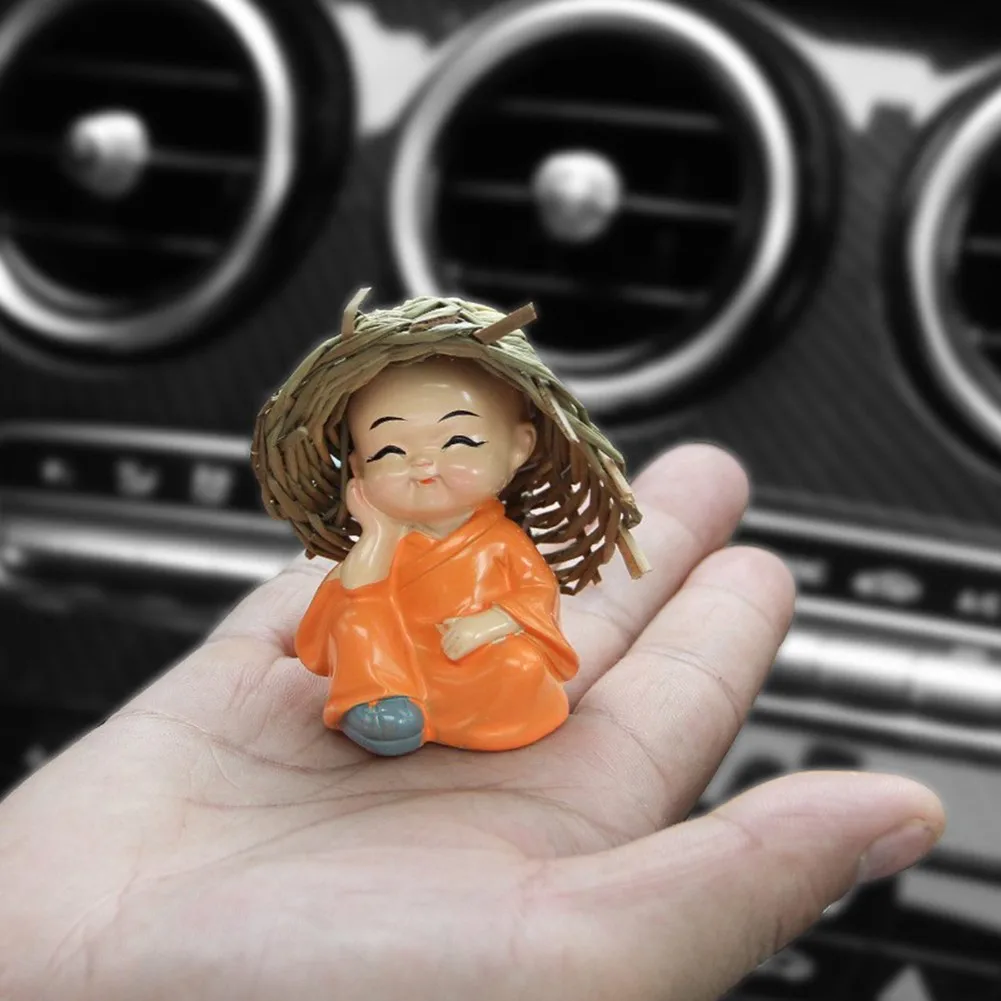 1/4Pcs Lovely Llittle Monk Sculptures Doll With Straw Hat Buddha Resin Statue Crafts Small Monks Table Ornaments Home Car Decor - купить по