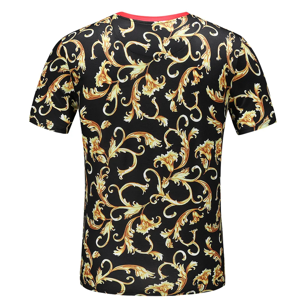 Мужская футболка в стиле хип-хоп с золотым цветочным принтом хлопковая высокого
