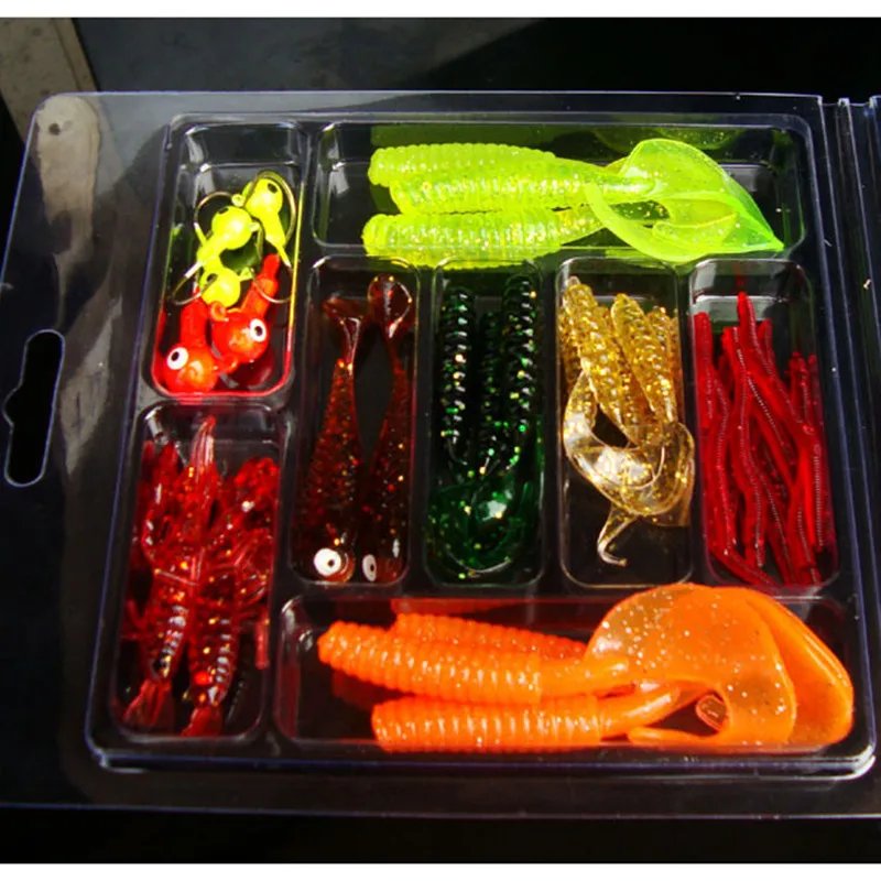 

Fishing Outdoor Fashion Sport 33pcs Soft Worm Lure Lure Set Head Hooks Fishing Baits Set Tackle#30