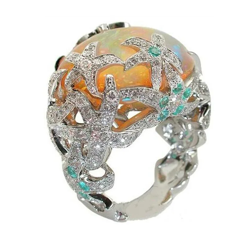 

Женское Винтажное кольцо с опалом, кружевное обручальное кольцо с морской звездой, аксессуар для вечеринки, 2021