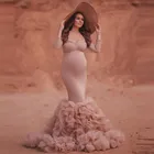 Шикарная Русалка платья для беременных с длинным рукавом с тюлевыми оборками ПУШИСТЫЕ платья-русалки для выпускного вечера на заказ