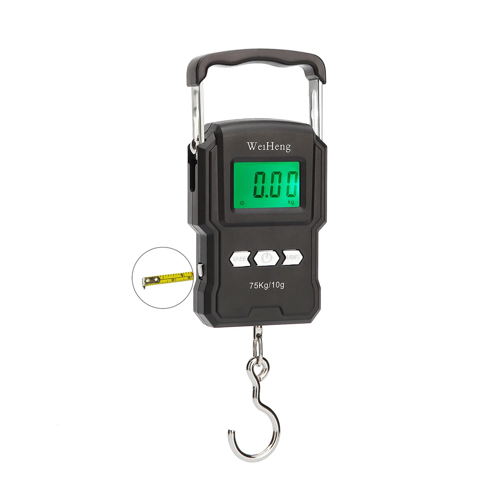 

75Kg/10g Electronic Weighing Scale 50Kg/5g LCD Digital Display Hanging Hook Scale with Measuring Tape for Fishing Travel