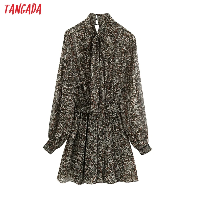 Женское мини платье с принтом змеи Tangada осенне зимнее фонарик длинным рукавом и