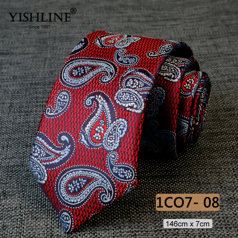 1CO7-8 YISHLINE модный мужской галстук 7 см с узором пейсли, Классический Цветочный галстук, 1200 иглы, галстуки для шеи, галстук для жениха, Свадебный галстук, обтягивающий синий и красный цвета - Цвет: 1CO7-8