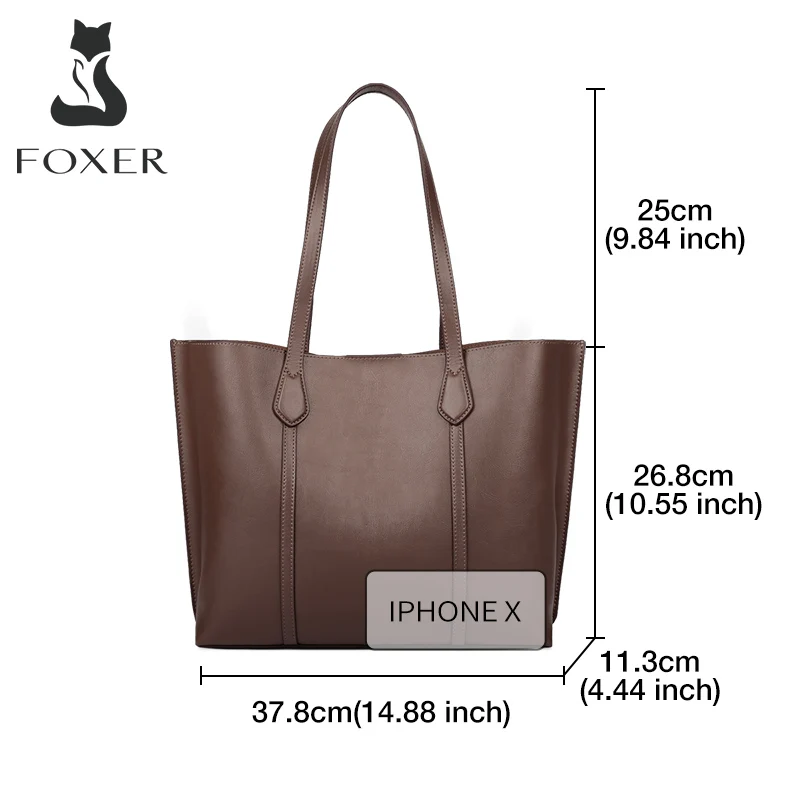 foxer summer ladies elegant retro handbag split leather commuter casual tote bag large capacity office shoulder bag popular free global shipping