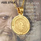 Католическая Медаль Сан-Бенито, кулон, ожерелье, Крест Иисуса экзорцизма, религиозные украшения для мужчин, Прямая поставка