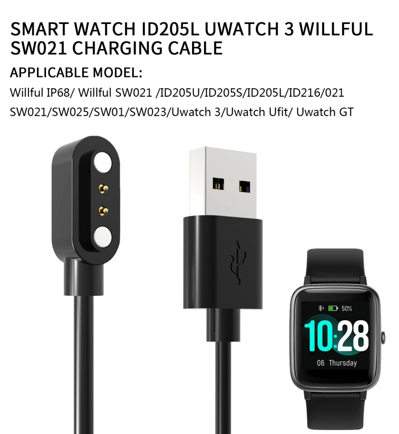 

USB зарядный док-кабель для Umidigi Uwatch 3 Ufit GT Willful SW021 ID205L, зарядное устройство для часов, док-адаптер QBMY