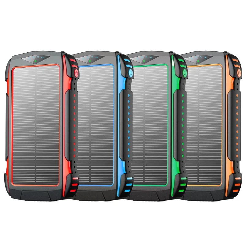 Cargador inalámbrico Qi de 20000mAh, batería externa Solar para iPhone 12, 11, XR, Samsung, Xiaomi, con luz de Camping, doble USB