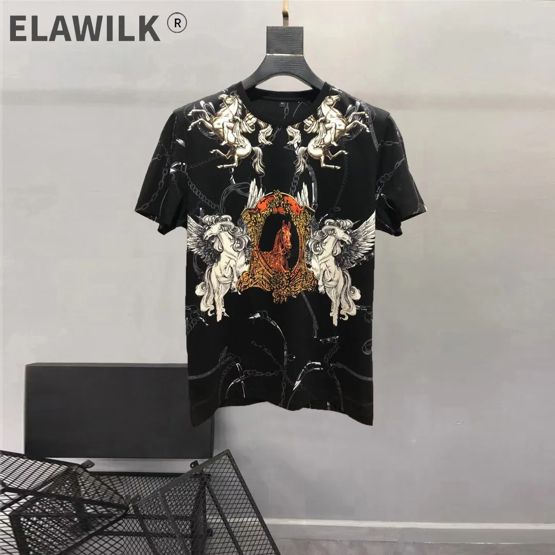 

Футболка мужская летняя повседневная, модная тенниска с принтом в стиле ретро, с бриллиантами, B722