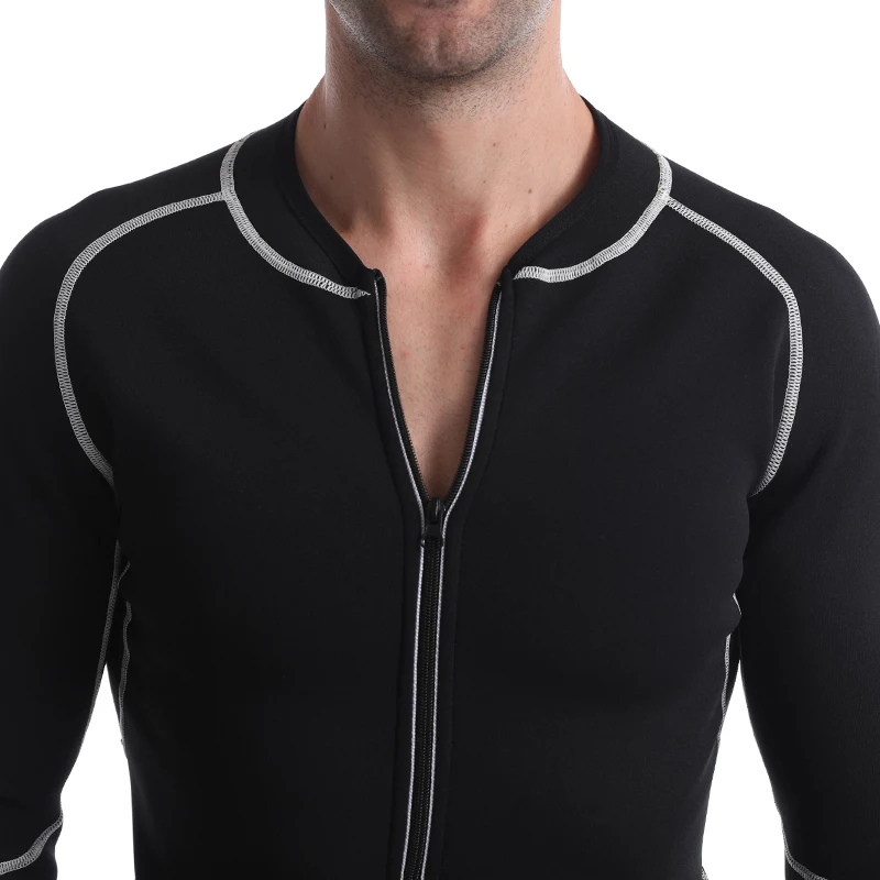 Men Waist Trainer White line zipper long sleeves Shirt Neoprene Corset Compression Sweat Body Shaper Slimming Pants Workout Suit