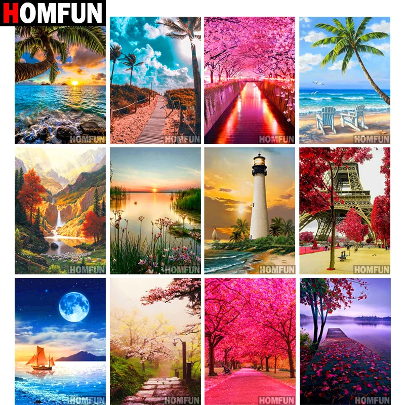 

Алмазная 5D Вышивка HOMFUN «закат», картина с полными квадратными/круглыми стразами, «сделай сам», вышивка крестиком, домашний декор, подарок