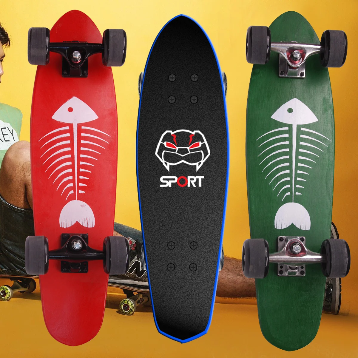 

27 inch wooden big fish skateboard small Maple banana board four-wheel scooter adult men and women brush the street