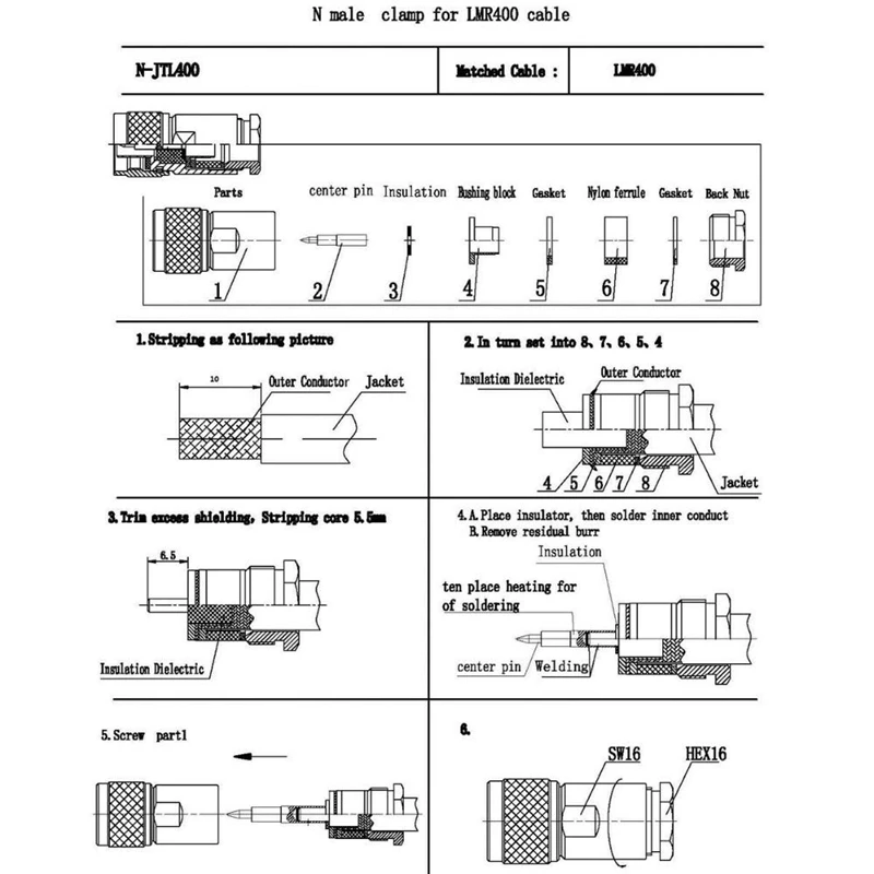 Фото 10PCS N Male Plug RF Coaxial Connector Clamp RG8 LMR400 RG213 RG165 RG393 Cable Инструменты 10PCS N Male Plug RF Coaxial Connector Clamp RG8 LMR400 RG213 RG165 RG393 Cable Инструменты