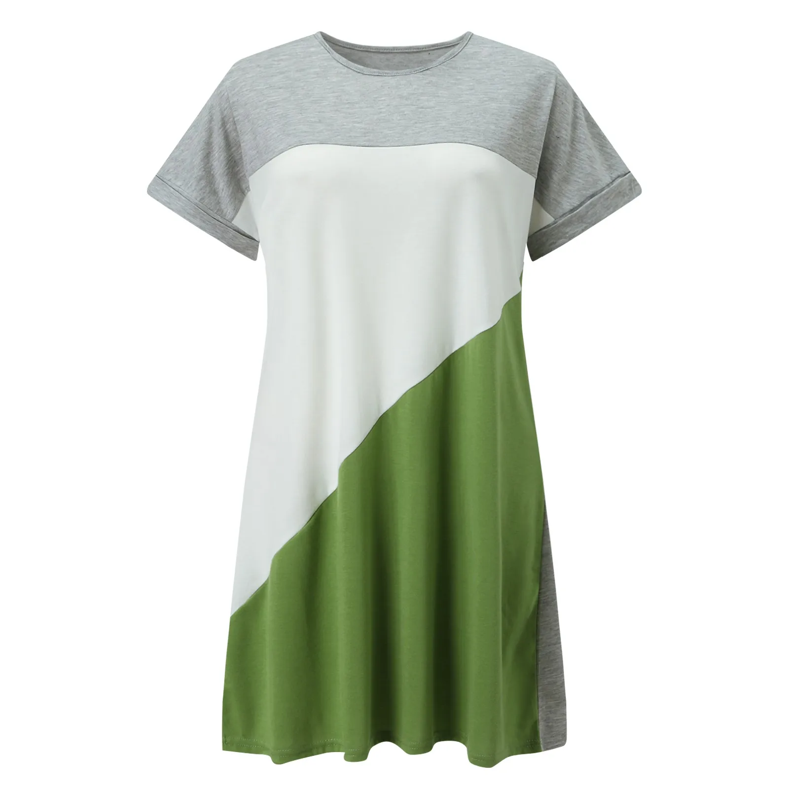 

Patchwork Color Dress Women's Casual Fashion Multicolor Loose O-neck Short Sleeve Dress Summer Cotton T-shirt Dresses#G