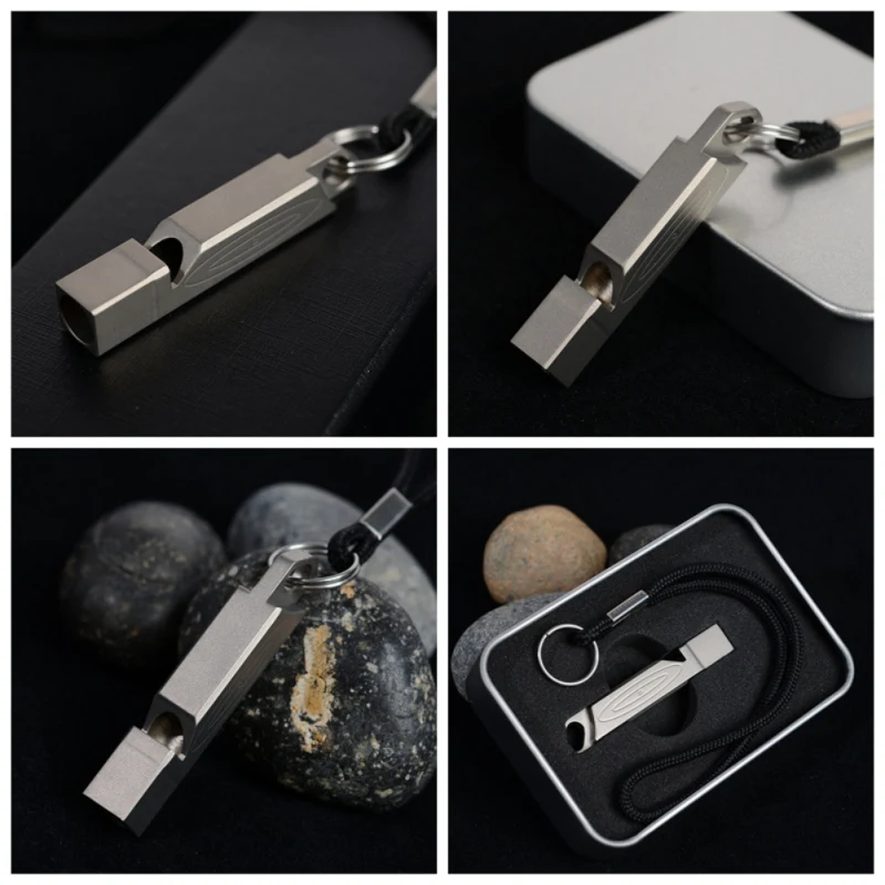 

Outdoor Silver Titanium Alloy Whistle Loud Whistle with Cord Survival Tools Camping Hiking Exploring Emergency Hiking Camping