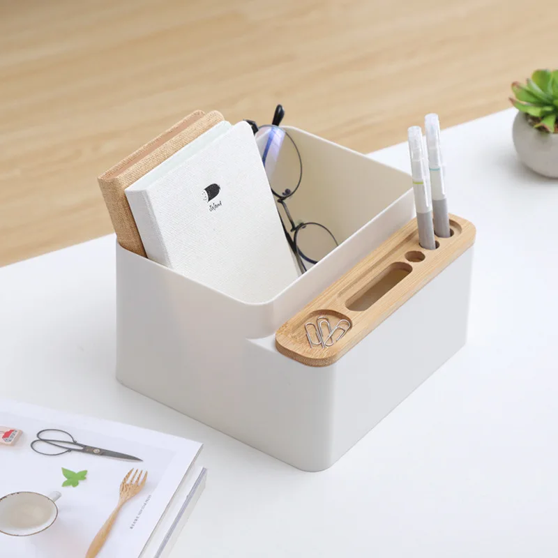 desktop storage box pen pencil mobile phone office home organizer sundries remote control cosmetics stationery case wooden box free global shipping
