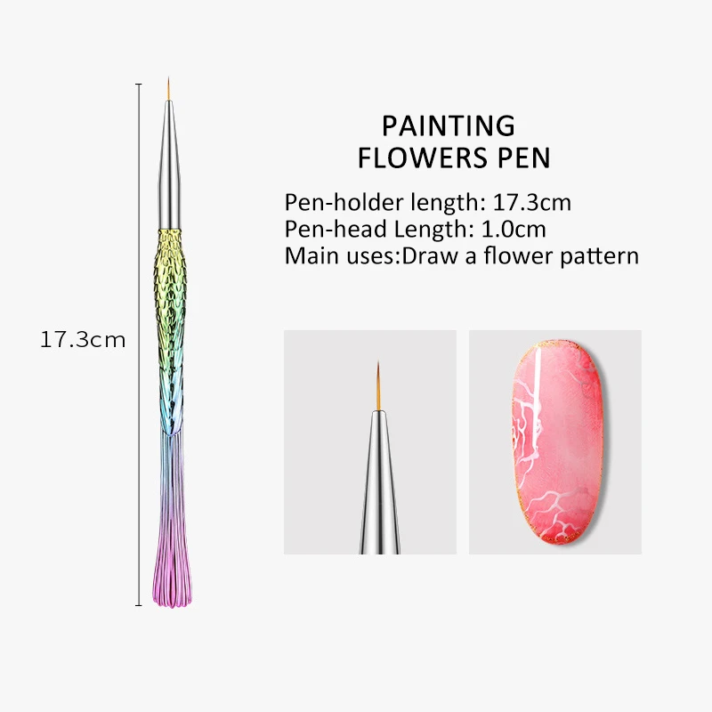 Ручка для рисования в виде русалки ногтей с кружевными линиями цветами и