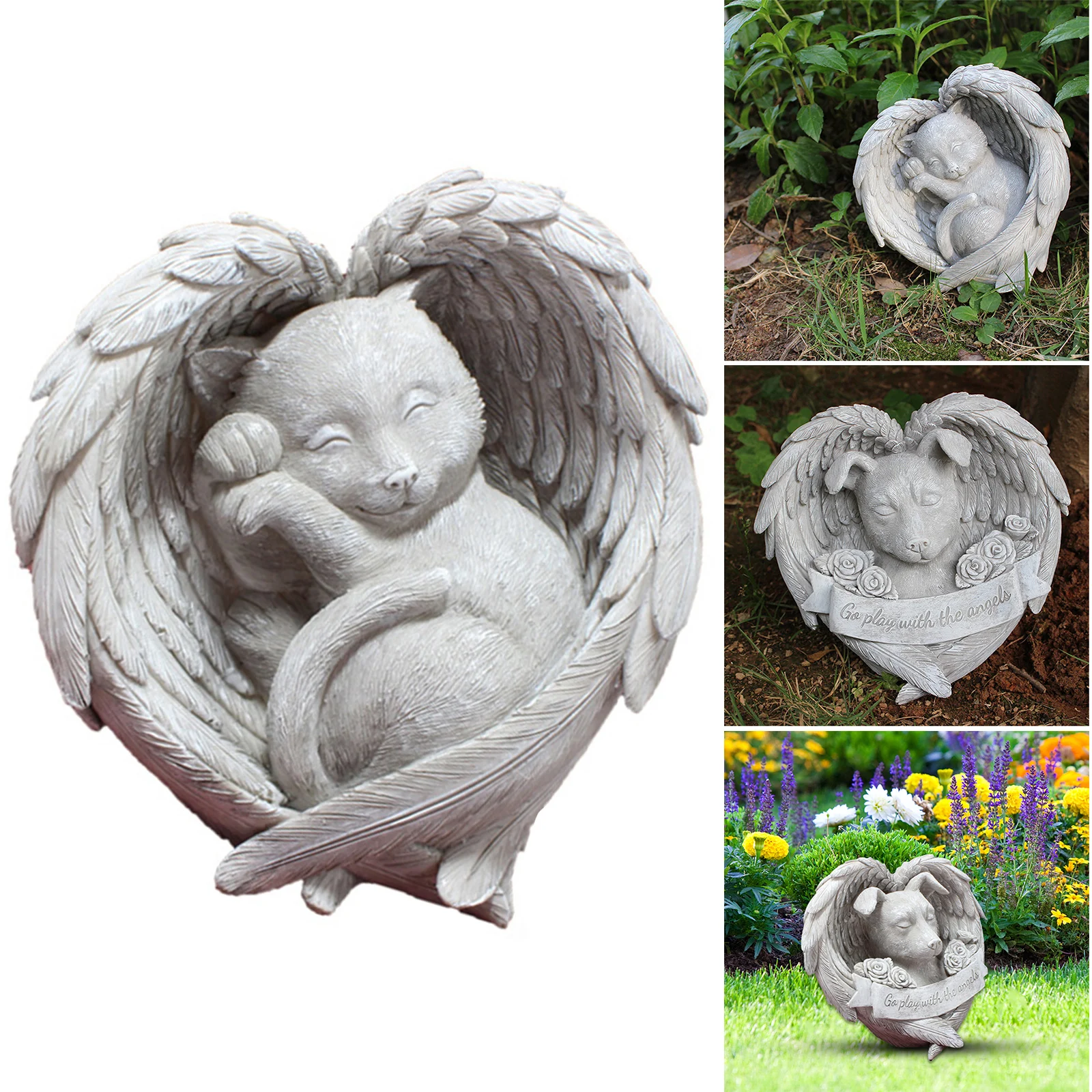

Puppy Dog Cat Monument Pet Angel Wing Tombstone Cat Dog Angel Decoration Resin Crafts Garden Decoration