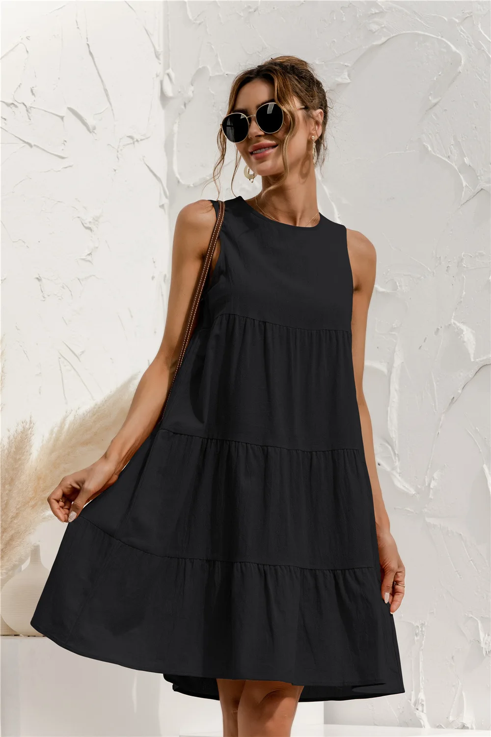 

Fashion Sleeveless Casual Loose Solid Color Dress Women Summer O-neck Sexy Off Shoulder Tank A-line Holiday Sundress Vestidos