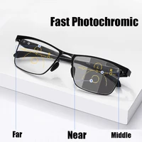 high quality photochromic reading glasses men progressive multifocal cr 39 resin anti blue ray presbyopic glasses metal frame 15
