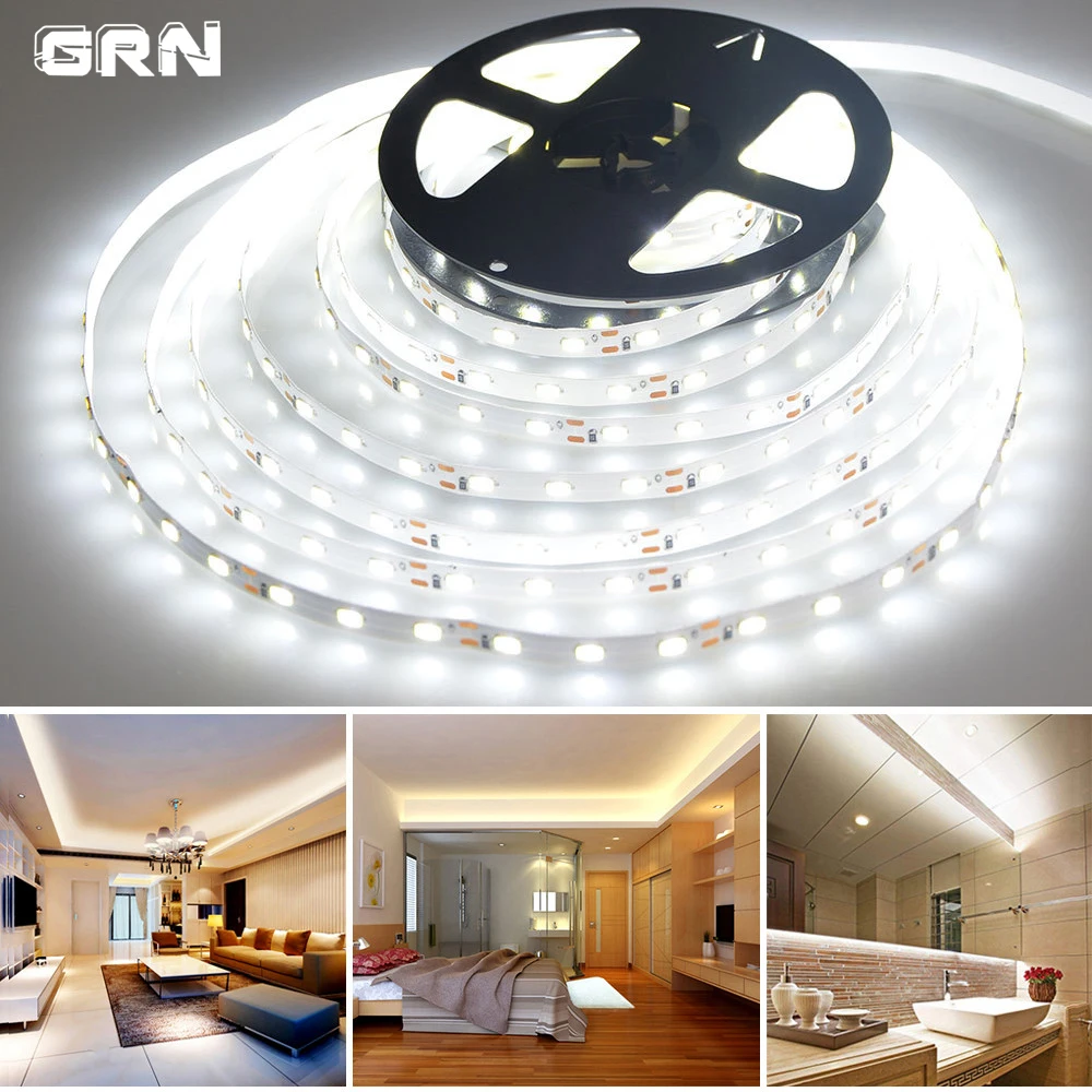 

5M LED Strip SMD 5050 2835 DC12V Diode Flexible Warm White Light for Christmas Indoor Decorations with Dimmer and Plug 60leds/m