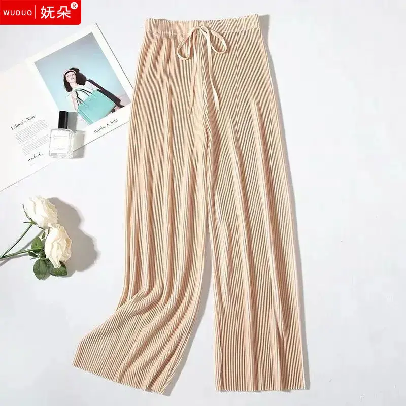

Ice silk wide-legged high-waist drape loose lace-up trousers casual trousers