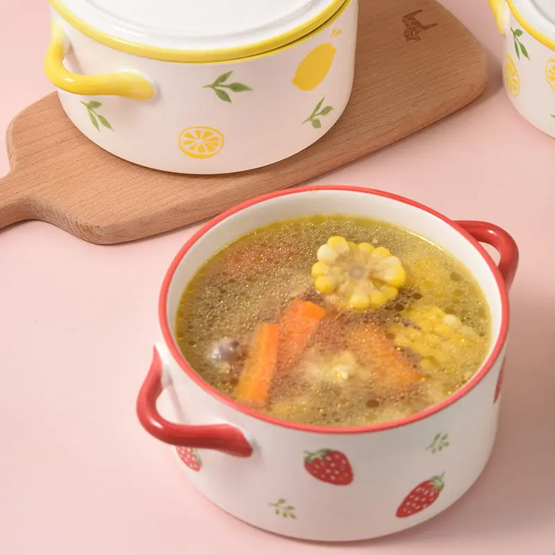 

Ceramic Ramen Noodles Bowl Lunch Box Anti-scalding Instant Noodle Bowl Fruit Bowl with Lid Food Container Box Tableware