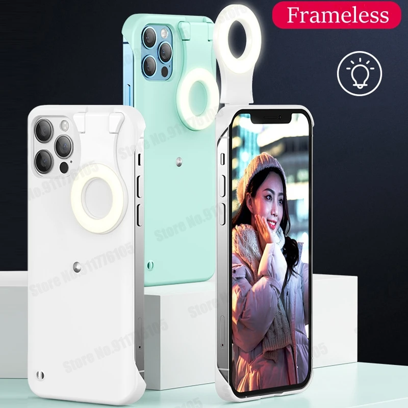 

Fill Light Selfie Beauty Ring Frameless Phone Case For iPhone 12 11 Pro Max XS Max XR X 7 8 Plus SE 2021 Light Flash Phone Cover