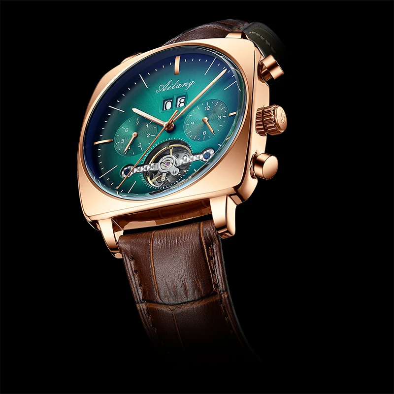 

AILANG Swiss Famous Brand Watch Montre Automatic Chronograph Square Large Dial Watch Hollow Waterproof New Mens Fashion Watches