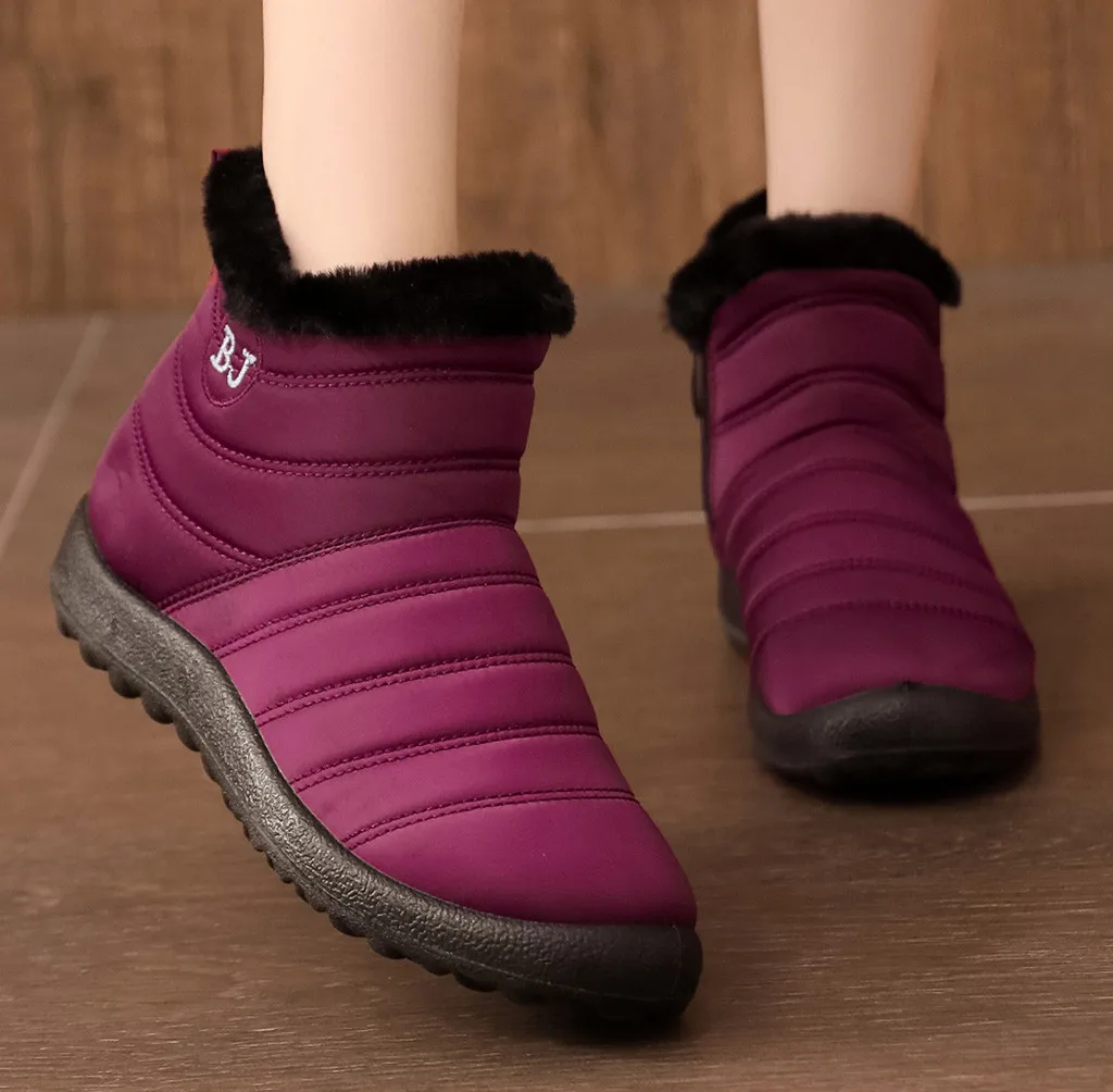 Зимняя водонепроницаемая обувь Женские ботильоны с плюшевой подкладкой
