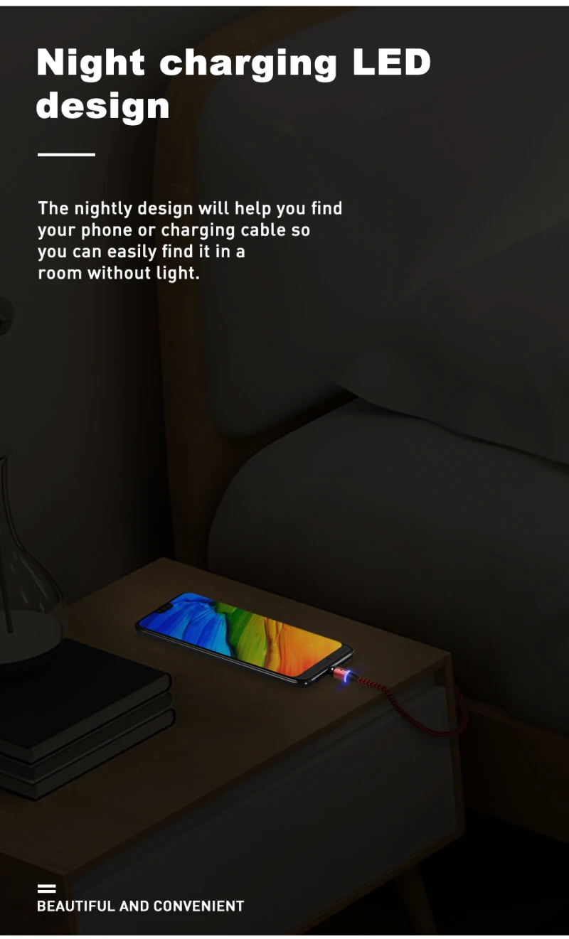 Магнитный usb кабель Type C 3A для быстрой зарядки Micro нейлоновая светодиодная оплетка