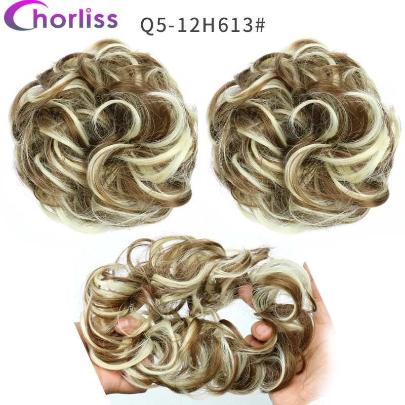 Синтетические кудрявые резинки для волос шиньон для женщин Chorliss Hair wrap Rope головной убор натуральный блонд коричневый поддельные волосы булочки аксессуары - Цвет: 12H613
