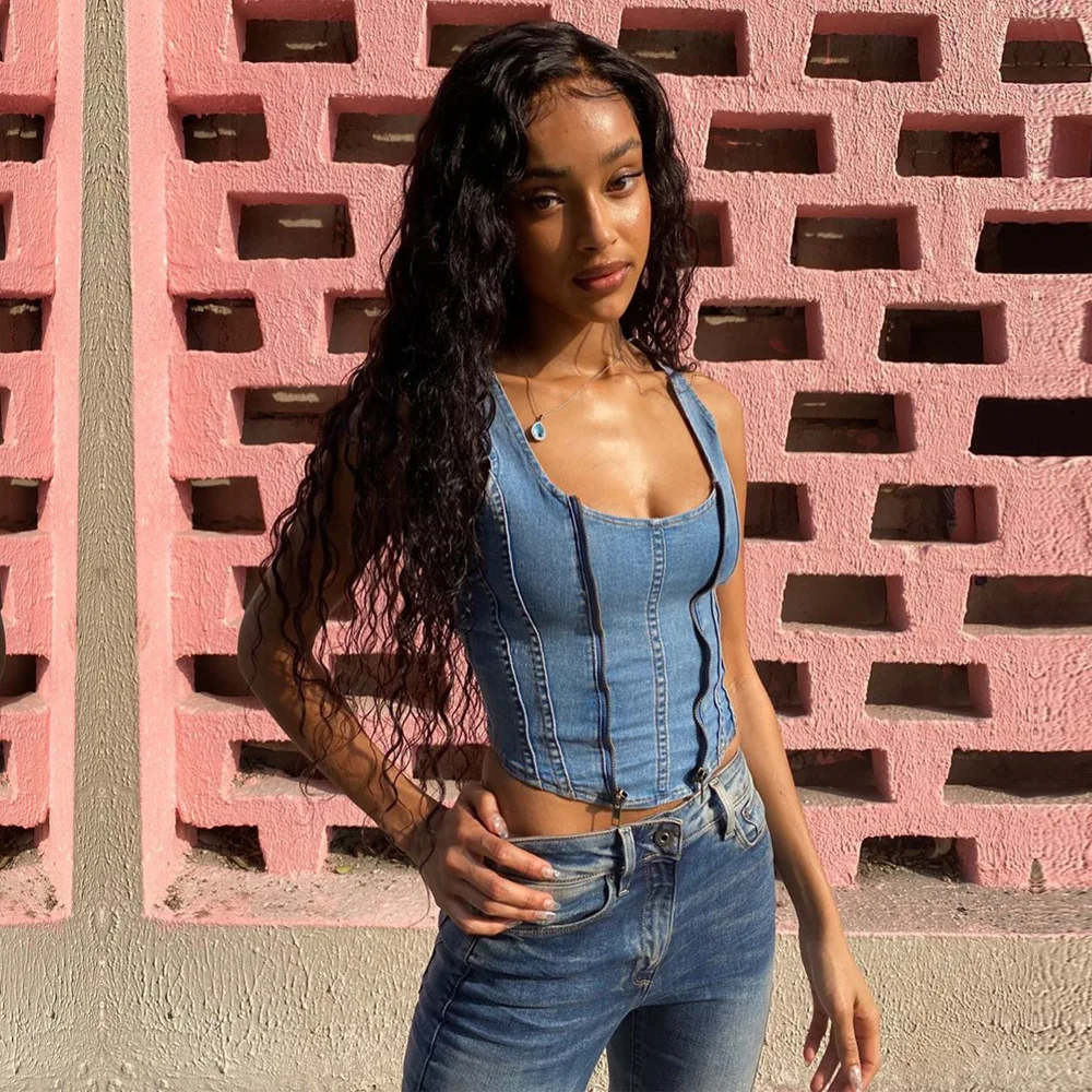 Пугало однотонные Цвет из джинсовой ткани на молнии шить Топы для женщин все