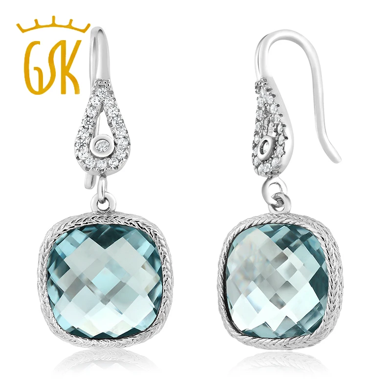 GemStoneKing винтажные 925 пробы серебряные серьги для женщин 11,00 Ctw подушечка из аквамарина висячие серьги