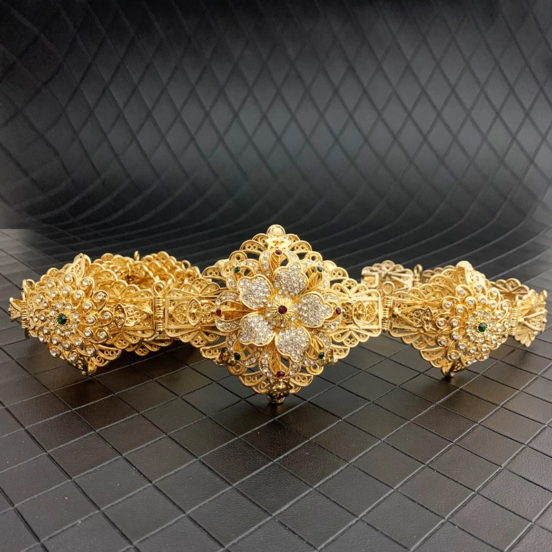 Блестящая золотая цепочка на талию в форме цветка для королевской свадьбы