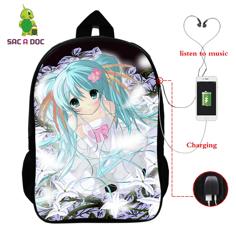 7 Многофункциональный рюкзак VOCALOID Hatsune Miku, зарядка через usb, разъем для наушников, для ноутбука, для подростков, мальчиков, девочек, школьные рюкзаки для косплея - Цвет: 7