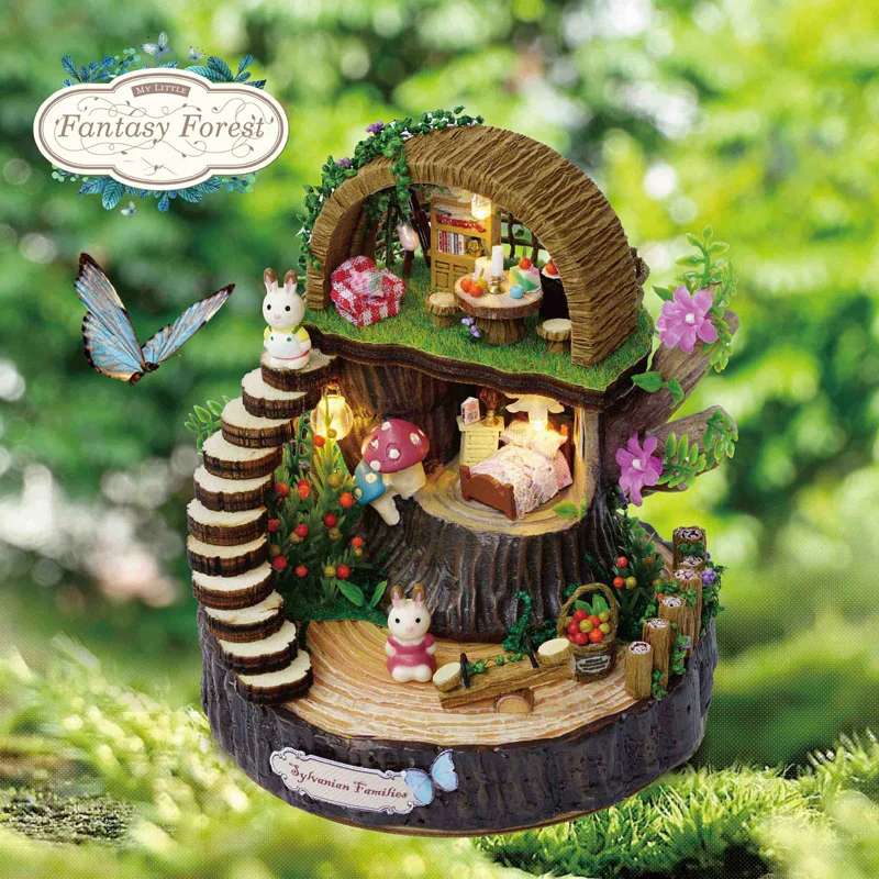 

Newest Fantasy world wooden DIY Doll House Candy Cat Forest Hut Miniature Dollhouse Toy For Children Birthday Surprise Gift