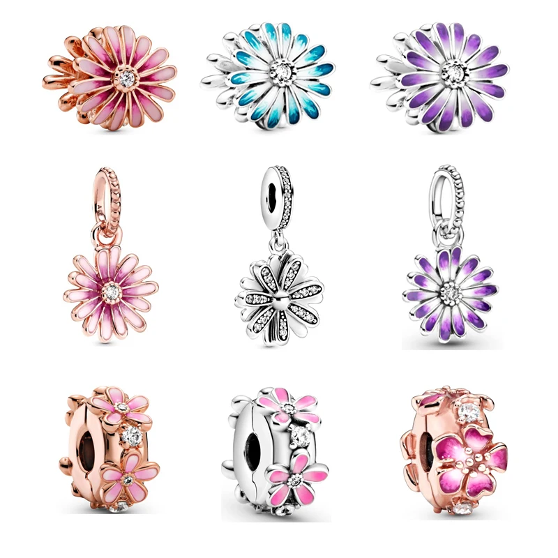 

2021 Hot Daisy Peach Blossom Jewelry For Women Fit Original Pandora Plata Bracelets Beadeds DIY Charms 925 Sterling Silver Gift